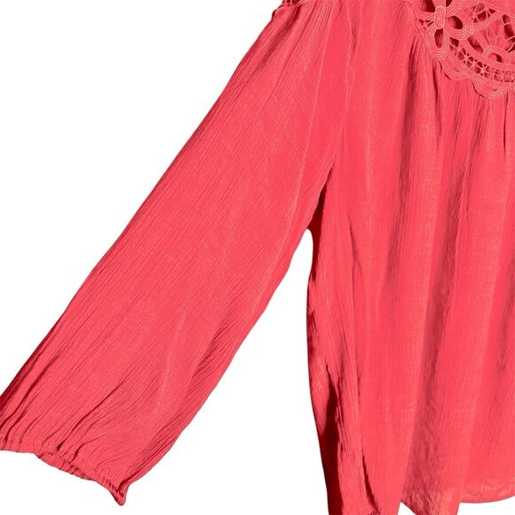 Hannah Plus Size Peasant Top Sz 1X Orange Crochet Neckline 3/4 Sleeve Rayon Poly - Picture 3 of 7